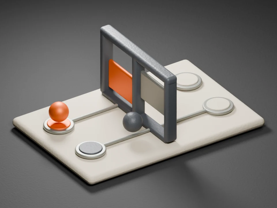 Two request tokens approach a gate. The permitted graphite token passes. The unapproved orange token is stopped and returned.